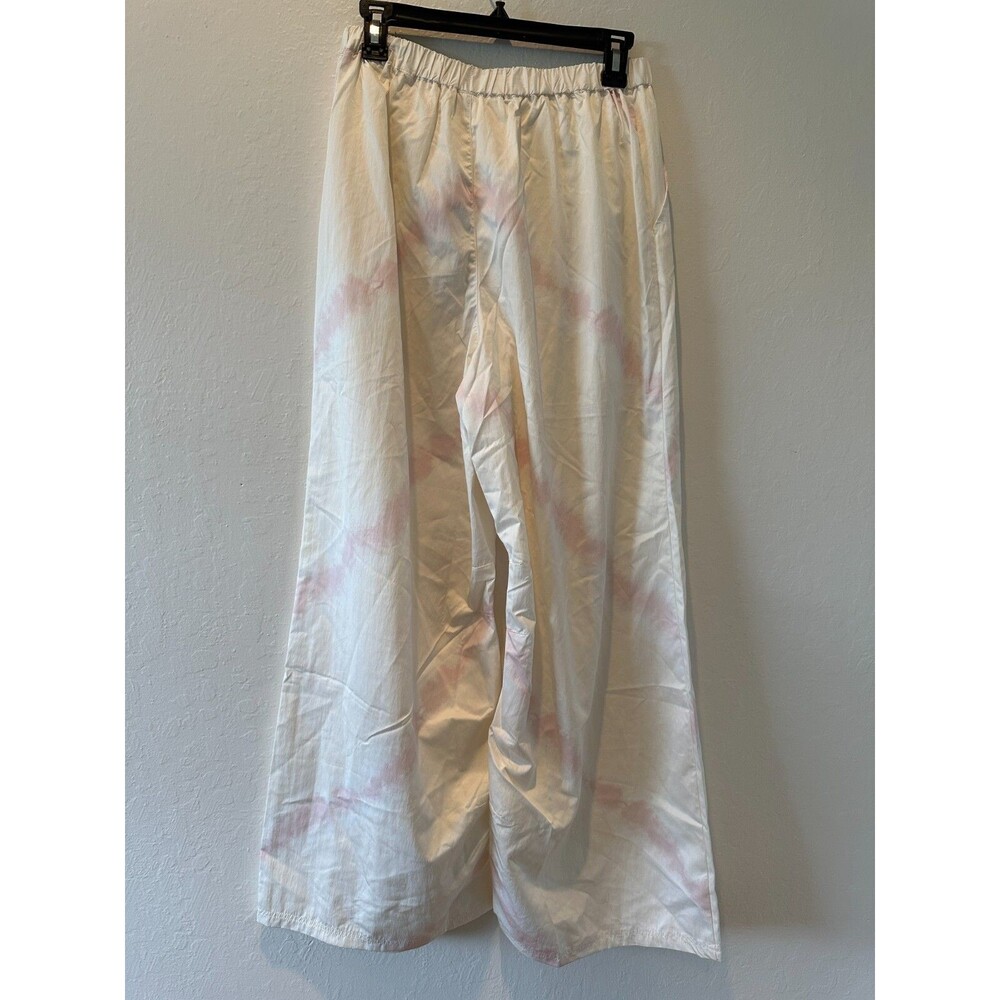 Free People Pregame Printed Wide Lightweight Pants Medium White Pink Tie Dye
